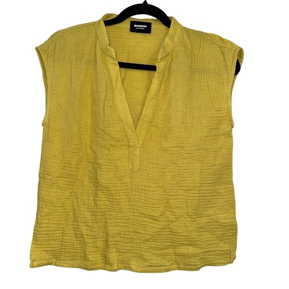 Monrow Womens Sleeveless  mustard color V-Neck Top - Eco-Friendly Organic Cotton - Picture 1 of 9